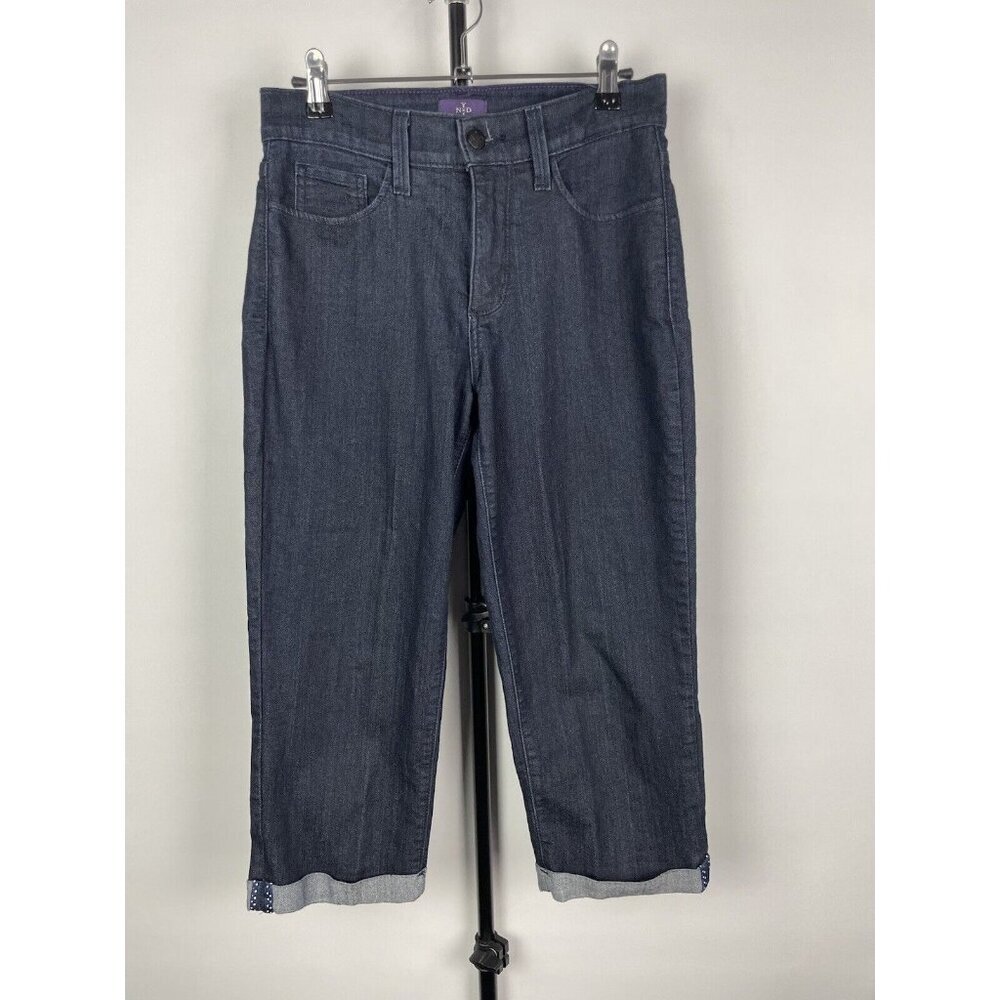 NYDJ Dark Blue Wash Lift Tuck Technology Crop Cuffed Denim Jeans Size 2